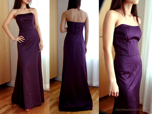 A Nicole Miller deep purple gown ...