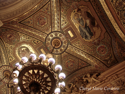 The gilded ceiling of the Opéra Garnier, Paris, France