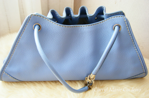 Tods drawstring blue leather bag, back of bag