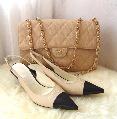 Chanel flap bag and Ferragamo kitten heels