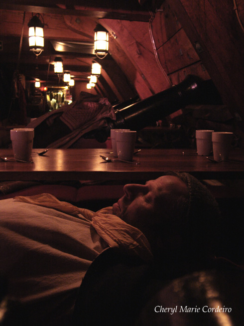 Sugar Connie napping aboard the Gotheborg III ship, Sweden