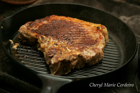 T-bone steak, done over firewood stove.