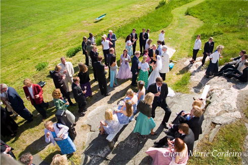 Aerial view of the Champagne Session, Styrsö Sweden. Summer wedding.