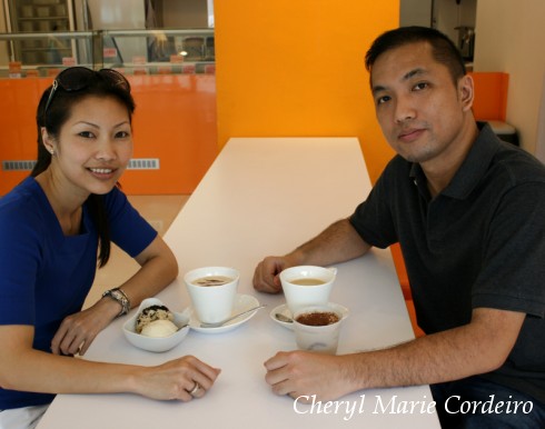 Cheryl Marie Cordeiro and Ben Chung, owner of Blic's homemade ice-cream parlour in Tampines, Singapore