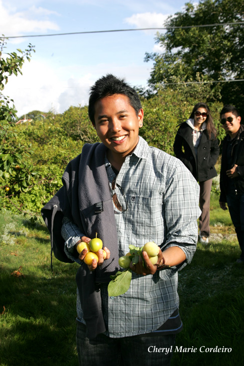 Matt with plums, Cheryl and Ryan in background.