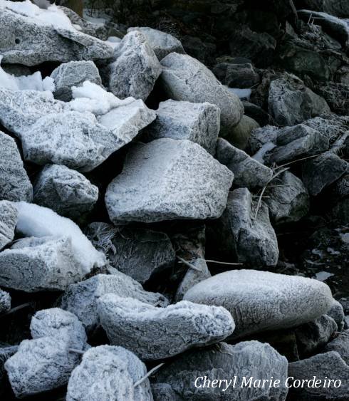 Rocks in frost, Swedish westcoast in January.