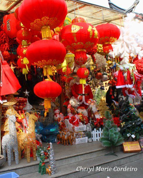 Christmas and Chinese New Year decorations, Yuyuan, Shanghai 2011.
