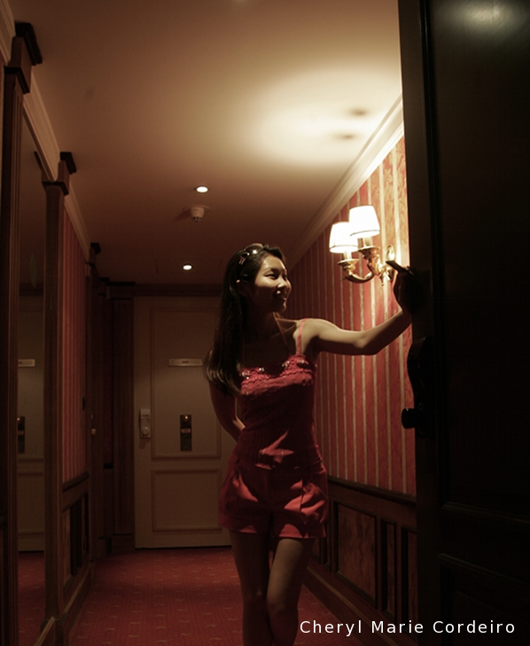 Cheryl Marie Cordeiro, Cannes, France. Hotel Majestic Barrière. Closed hallway.