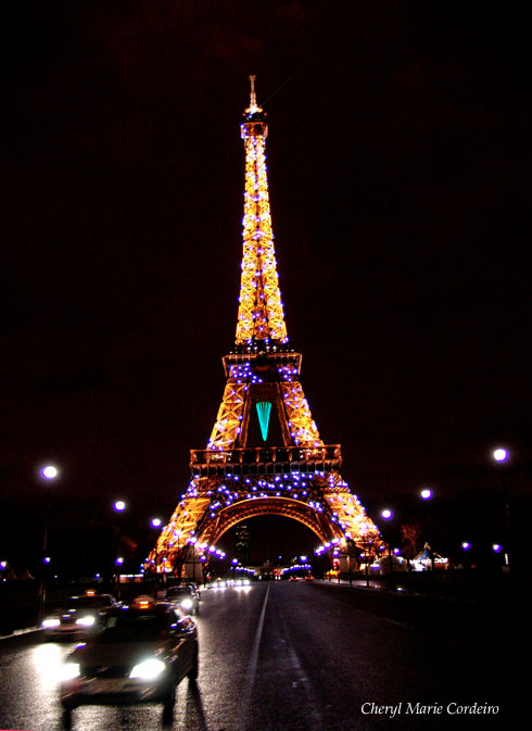 Eiffel Tower, view from the bridge at night, Paris, France