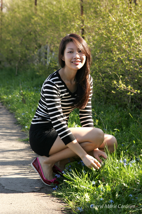 Black and white striped top, black Warehouse shorts, Marc Jacobs shoes