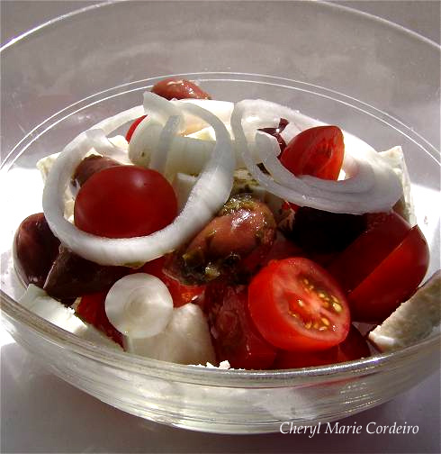 Feta cheese greek salad with olive oil