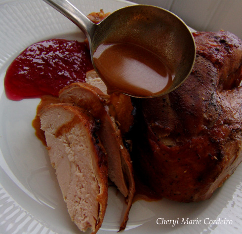 Roast turkey with red currant jam and port gravy
