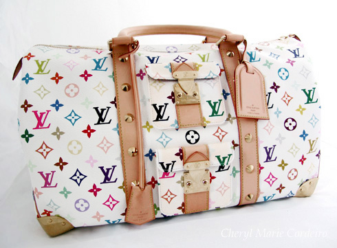 Takashi Murakami x Louis Vuitton White Monogram Multicolore Keepall 45