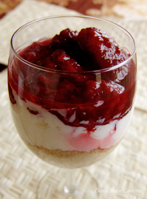 No bake strawberry cheesecake in a glass at Cheryl Marie Cordeiro