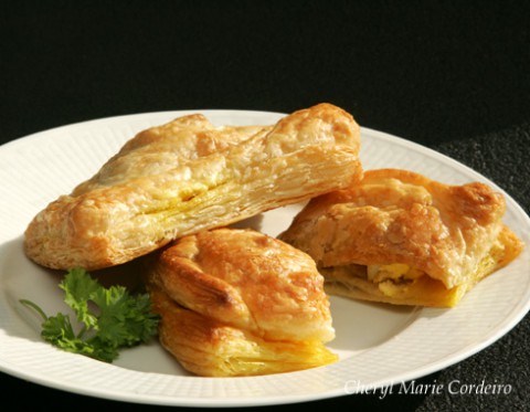 Curry puffs made with puff pastry, Singapore style.