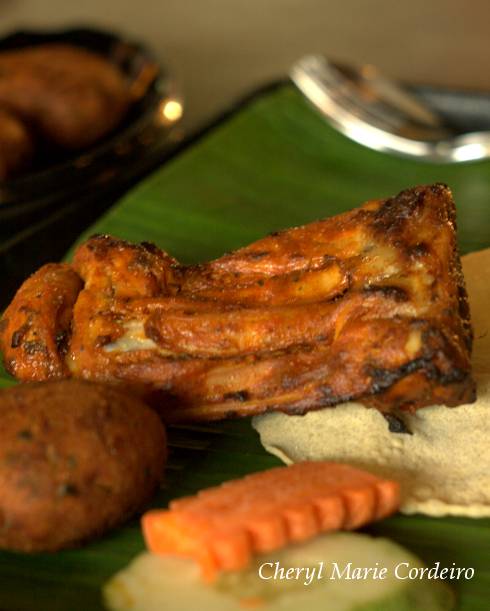 Tandoori chicken with a fish cutlet, served on a banana leaf, Muthu's Curry, Race Course Rd, Sinagpore.