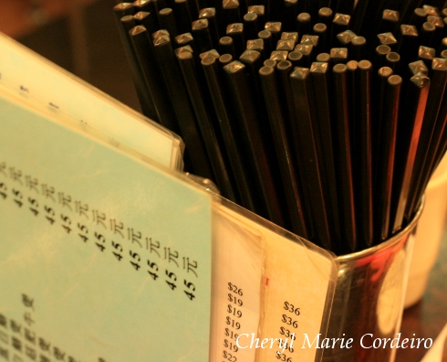 Chopsticks and menu, Hong Kong eatery.