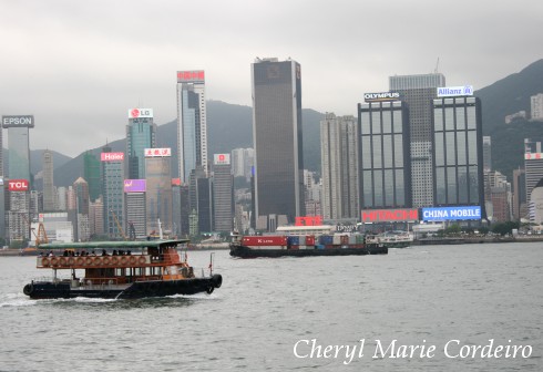 Victoria Harbour, old and new China on the waters, Hong Kong.