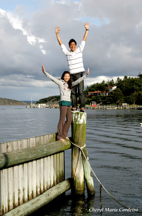 Cheryl and Nate, at the end of the jetty fence, Swedish west coast.