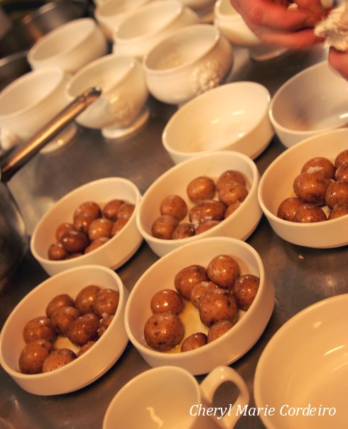 Cherry potatoes, boiled, served with butter and sea salt for a taste test round.