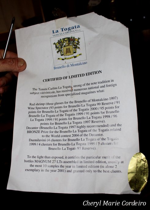 Certificate of Limited Edition, La Togata 2001.