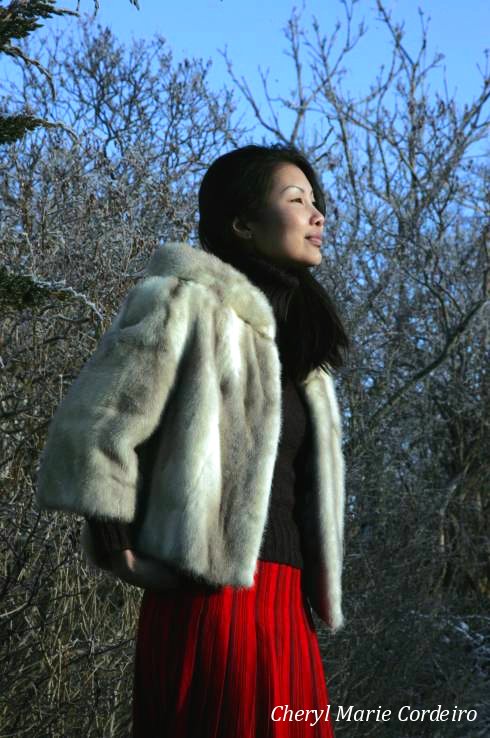 Cheryl Marie Cordeiro-Nilsson mink fur and pleated skirt, both made in Canada.