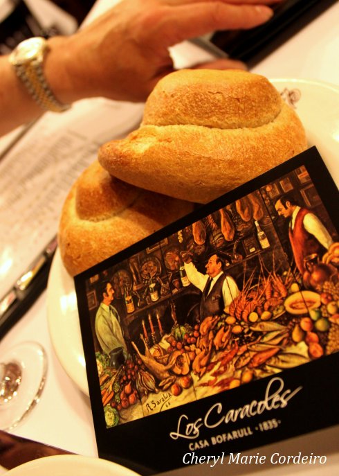 Los Caracoles, postcard and snail shell breads, Barcelona.