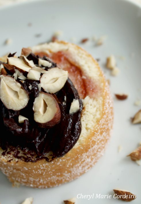 Rulltårta with chocolate ganache and hazelnuts.