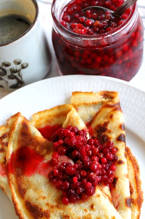 Lingonberry jam and pancakes.
