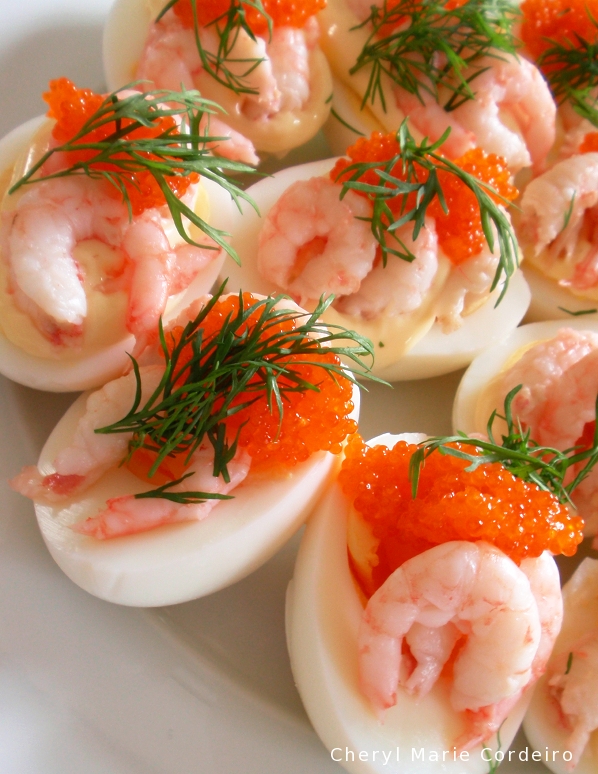 egg halves with shrimp