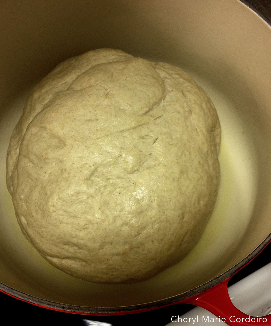 Bread proving in cast iron pot.